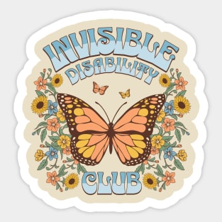 Invisible Disability Club Shirt Funny Hidden Illness Retro Butterfly Sticker